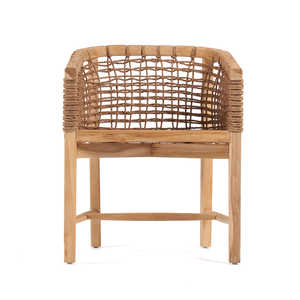 Sillas de comedor de teca de madera de estilo contemporáneo con respaldo de cuerda para uso en muebles para el hogar - Product Image 2