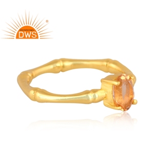 แหวนอัญมณีซิทรีนธรรมชาติชุบทอง18K ดีไซน์ใหม่แหวนดีไซน์ไม้ไผ่ - Product Image 3