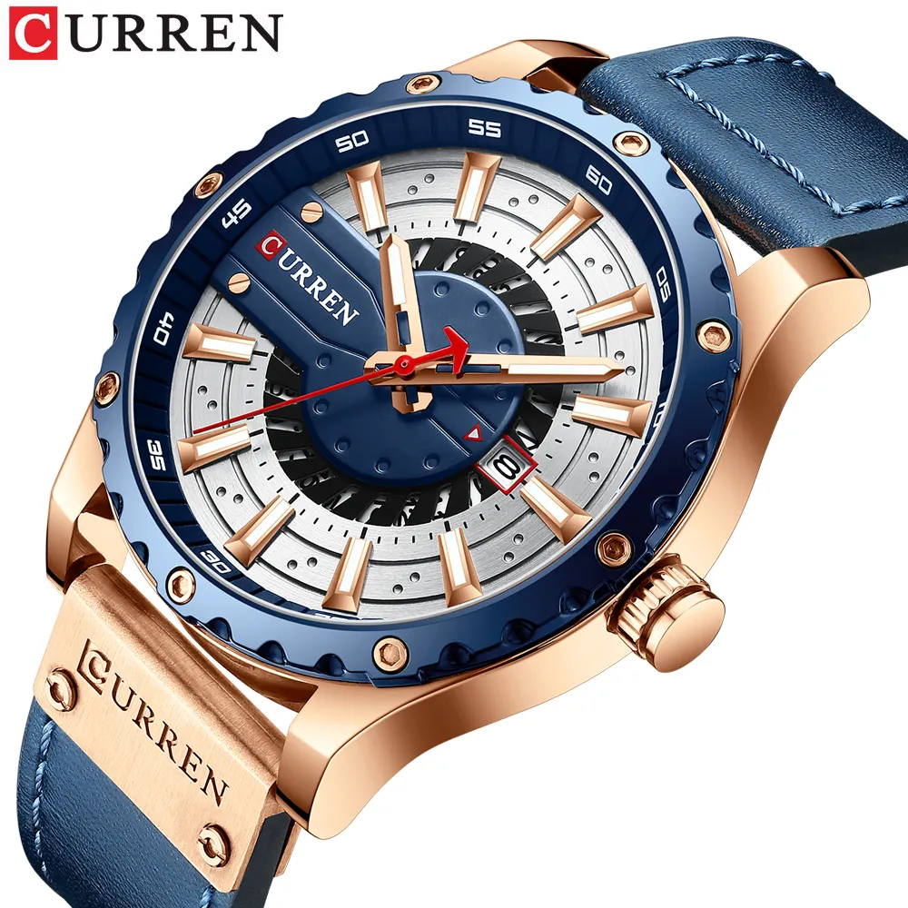 CURREN 8374 Watches Original Top Brand Fashion Leather Wristwatch Casual Quartz Mens Watch New Luminous hands Clock