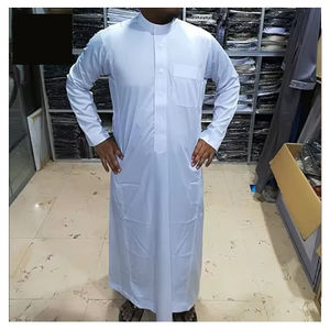 Comprar blanco Thobe Jubba árabe Kurta con estilo tradicional tela lisa transpirable hecha Thobe Jubba para la venta - Product Image 2