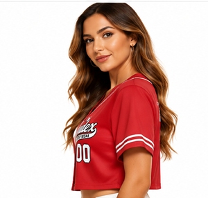 Camiseta Deportiva Corta de Béisbol para Mujer, Cuello en V, Color Rojo, con Estampado de Letras y Números - Product Image 5