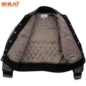 Veste universitaire en laine et cuir pour hommes, design OEM, avec col montant, logo personnalisé, broderie en chenille, vêtements de rue pour l'hiver - Product Image 5