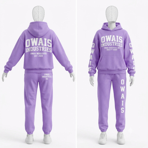 Private Logo Men's Adult <b>Pink</b>/Black Hooded Fleece Pullover <b>Tracksuit</b> Set Full-Length Pants Side Pockets 100% Cotton Breathable - Product Image 6