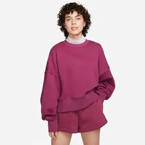 Relaxed Fit Ribbed Crewneck 70% Cotton 30% Recycled Polyester Fleece Ribbed Cuffs and Hem Burgundy Crop Sweatshirt