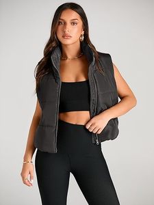 Veste d'hiver légère sans manches pour femmes Gilet bouffant court avec col montant Vêtements d'extérieur zippés Caractéristiques Poches rembourrées chaudes - Product Image 3