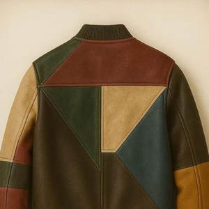 Chaqueta Bomber de cuero de retazos de gran tamaño Unisex Ajuste relajado Cuero real Hombres y mujeres HSE - Product Image 6