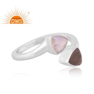 แหวนโอปอลและอัญมณีลาบราดอไรต์ธรรมชาติแหวนเงินแท้ปรับได้ - Product Image 4