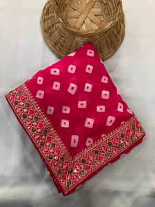 มองหาบางอย่างสำหรับสารีที่สวยงามสีเดียวกันนี้สำหรับงานแต่งงานบนผ้าจอร์เจียแบบพรีเมี่ยมที่มีการพิมพ์ bandhej - Product Image 5