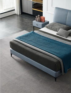 Nordic Modern Simple <strong>Double</strong> <strong>Bed</strong> with Full Leather Side First Layer Factory Outlet <strong>Mango</strong> <strong>Wood</strong> Frame - Product Image 4