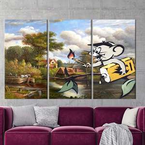 Elegante Lienzo Impreso de Banksy con Efecto Corrupto, Arte de Pared, 3 Piezas: Enmarcado para Galería - Product Image 1