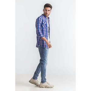 Blue <b>Pink</b> Checkered Casual <b>Shirt</b> 100% Cotton Poplin Chambray Linen Woven Fabric Striped Classic Breathable Formal MN-CS-SS24-107 - Product Image 2