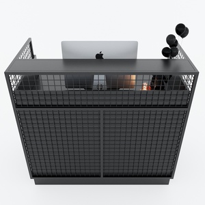 Industrial 1.2m Simple Reception Desk BTL68014 Durable Rubber Wood Iron Frame <b>LED</b> <b>Light</b> for Hotel School <b>Bar</b> Front Desk Use - Product Image 5