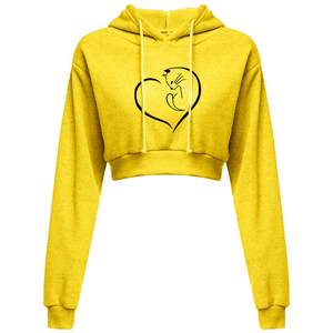 เสื้อครอปมีฮู้ด3D สั้นของผู้หญิงเสื้อสเวตเตอร์สั้นแบบสวมหัวผ้าฝ้ายธรรมดาแขนยาวเสื้อครอปมีฮู้ดลำลองเซ็กซี่เสื้อครอป - Product Image 4