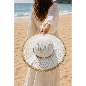 Sombrero de Playa de Paja Flexible Color Crudo con Detalle de Borlas, Estilo a Rayas, para Actividades al Aire Libre de Verano, Fiestas, Pesca, Viajes, Uso Casual - Product Image 2