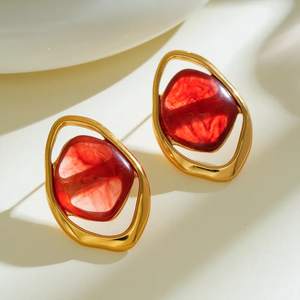 Boucles d'oreilles modernes en acier inoxydable 304 plaqué or 18 carats, incrustées de résine en forme de diamant, style décontracté et simple, pour femmes, pour un usage quotidien - Product Image 5