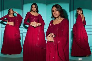 Últimos Diseños Modernos Tradicionales Indios, Lehenga Choli de Georgette con Bordado para Festivales y Fiestas - Product Image 4