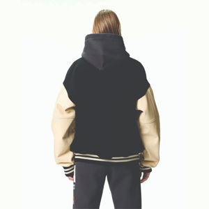 Vestes de baseball varsity en laine unie personnalisées de haute qualité, manches en cuir, broderie chenille, logo sur le devant, col montant, pour hommes - Product Image 6