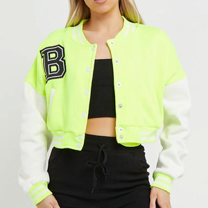 Custom <b>Plain</b> Cotton Blank Women Crop Varsity Jacket Casual Wear Trending Design Women Crop Varsity Jacket - Product Image 5