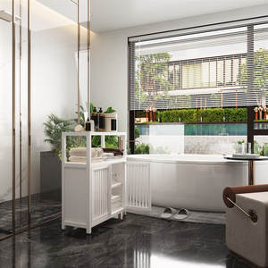 Meuble de rangement pour salle de bain scolaire en bambou Matériau MDF avec portes et étagères pour l'organisation - Product Image 4