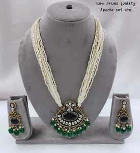 Long Motipearl Mala & Drop Pendentif Collier Ensemble À La Mode Ton Or Kundan perle Collier Boucles D'oreilles Ensemble Avec Femmes Filles - Product Image 2