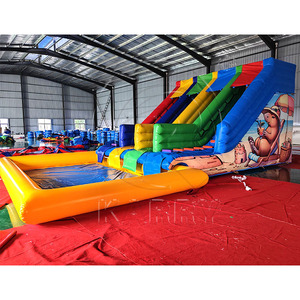 สไลเดอร์น้ำเป่าลมคู่แบบเชิงพาณิชย์ สไลเดอร์ปาร์ตี้สีรุ้ง PVC ให้เช่า สไลเดอร์เป่าลมขนาดใหญ่ สไลเดอร์เป่าลมแบบถอดประกอบได้พร้อมสระน้ำ - Product Image 4
