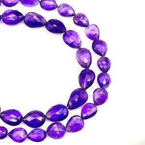 Cuentas de piedras preciosas con forma de pera facetadas de amatista Natural púrpura de 8 \ "para la fabricación de joyas con cuentas de piedra únicas - Product Image 4