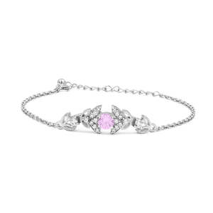 สร้อยข้อมือคริสตัลสีชมพูซาร์กันประดับด้วยลายดอกไม้สีเงิน - Product Image 2
