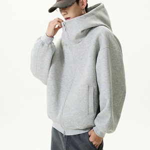 Men's Retro Long Sleeve Zip Hoodie Jacket Oversized <b>Black</b> Turtleneck Sweatshirt Coat for Spring Autumn and Winter - Product Image 2