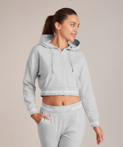 Venta al por mayor sudaderas con capucha de las mujeres Heather Grey Color 100% sudaderas con capucha de algodón logotipo personalizado mujeres recortadas sudaderas con capucha para las mujeres - Product Image 2