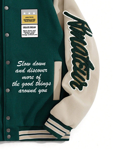 Custom Chenille Embroidery Patch Wool <b>Leather</b> Baseball <b>Jackets</b> Street Style College Bomber <b>Jacket</b> varsity <b>jacket</b> For wholesale - Product Image 6
