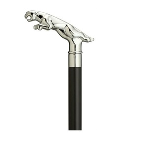 Bastón para caminar con mango de latón plateado para perros con eje de línea delgada de ébano y collar de latón cromado de 36 \ "de madera negra para ocasiones - Product Image 6