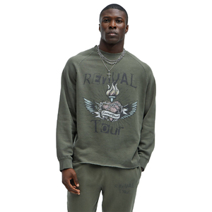 Winter Streetwear Style 100% Cotton French Terry Solid Heavyweight Distressed Embroidered Patch <b>Crewneck</b> Front Screen Printing - Product Image 3