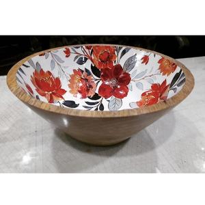 Cuenco de fruta de madera decorativo esmaltado con patrón Floral para utensilios de cocina de mesa, ensaladera, hogar y hoteles, cuencos para servir comida y aperitivos - Product Image 1