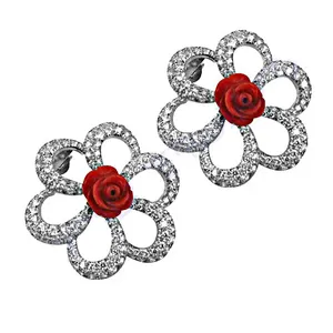 Women's Trendy Silver <b>Rose</b> Flower <b>Stud</b> <b>Earrings</b> <b>Gold</b>-Plated Brass Copper Zircon Diamond for Parties Weddings Religious Floral - Product Image 2