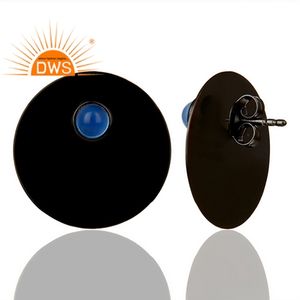 Best Selling Sterling Silver Natural <b>Blue</b> Chalcedony Gemstone <b>Stud</b> <b>Earring</b> Custom Jewelry Manufacturer - Product Image 3