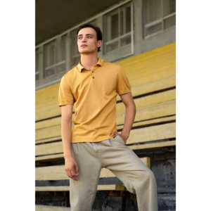 Custom Men's Casual Regular Fit Turtleneck Collar Embroidered Canvas T-Shirt Button Closure Short Sleeve 220 Grams <b>Logo</b> Solid - Product Image 2