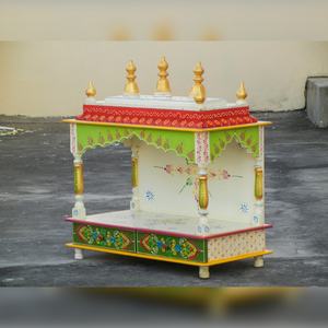 Painted Wooden Temple Mandir <b>For</b> Worship Handmade Altar Hand Painted Puja Ghar <b>Wall</b> Hanging <b>Home</b> Decor - Product Image 1