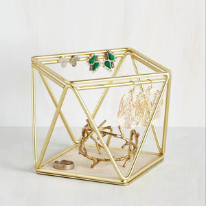 Luxury Metal And Glass <b>Jewelry</b> <b>Box</b> With Gold Finish <b>Hinged</b> Lid Velvet Interior Multiple Storage Compartments Display Case - Product Image 1