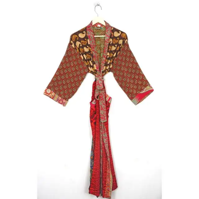 ملابس بيكيني تقليدية تغطي الرقبة ملابس حفلات الشاطئ الهندية مطبوعة ساري حريري فستان كيمونو فستان حريري سترة هندية ساري فستان الزفاف