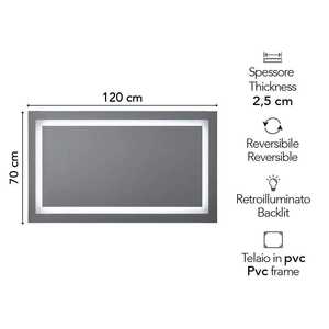 Reversible 120X70 CM <b>LED</b> Bathroom <b>Mirror</b> with Touch Sensor Premium Quality Product - Product Image 2