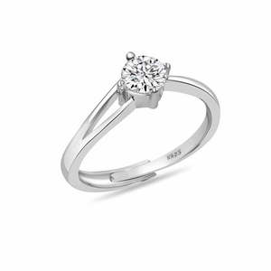 NOVAMART Fine Minimalist Pure <b>Silver</b> <b>Solitaire</b> <b>Ring</b> Geometric Platinum Diamond Engagement Promise IGI Certified Rhodium VVS1 Set - Product Image 3