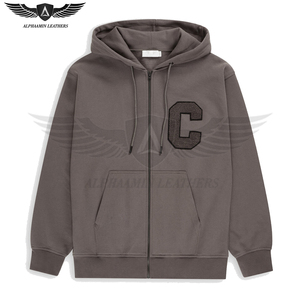 Personalizado hecho Chenille bordado carta cremallera Up College Hoodie transpirable poliéster algodón hombres sudaderas con capucha en tarifa al por mayor - Product Image 2