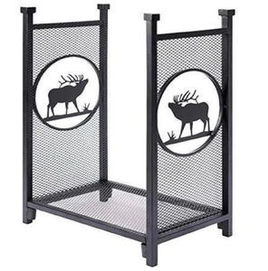 Estante de almacenamiento de madera de diseño vintage en negro con acabado recubierto de polvo perfecto para accesorios de fogata al aire libre de alta calidad - Product Image 5