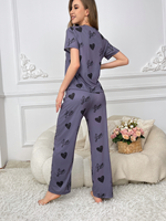 2 pièces vêtements de détente à imprimé coeur mignon ensemble de vêtements de nuit pour femmes t-shirt et short pyjama pyjama d'été avec impression de lettres d'amour