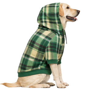 Green Plaid Dog Hoodie Soft <b>Fleece</b> Pet Sweatshirt With Hood Cozy Warm Pullover Winter Wear For Small Medium Dogs - Product Image 3