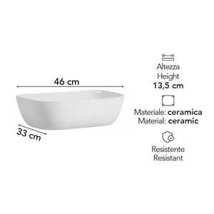 Lavabo de Baño Rectangular Appoggio # 46 cm #   Diseño Italiano, Cerámica Bianca Koricini - Product Image 2