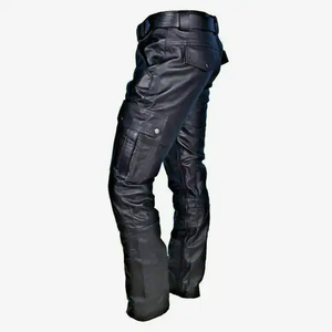 Pantalones de Moto Unisex de Cuero, Cintura Elástica, Ecológicos, Transpirables, Resistentes al Viento, Equipo de Protección para Motocicleta, Bordado - Product Image 4