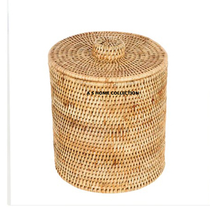Cesta de mimbre tejida a mano con juego de tapa de 100% fibra de ratán natural adecuada para muebles para el hogar hechos en la India - Product Image 1