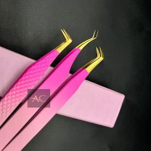 Pince à épiler professionnelle en acier inoxydable durable avec poignée en diamant pointe dorée deux tons 45 pince à cils à 90 degrés - Product Image 4