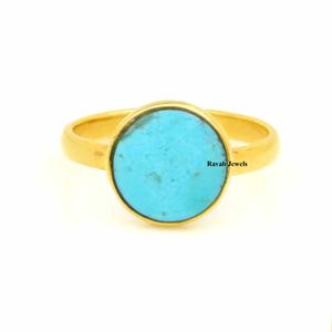 Bague personnalisée en argent sterling 925 plaqué 18 carats avec lunette en vermeil, dernière bague fine pour femme Arizona Turquoise fabriquée en Inde - Product Image 2